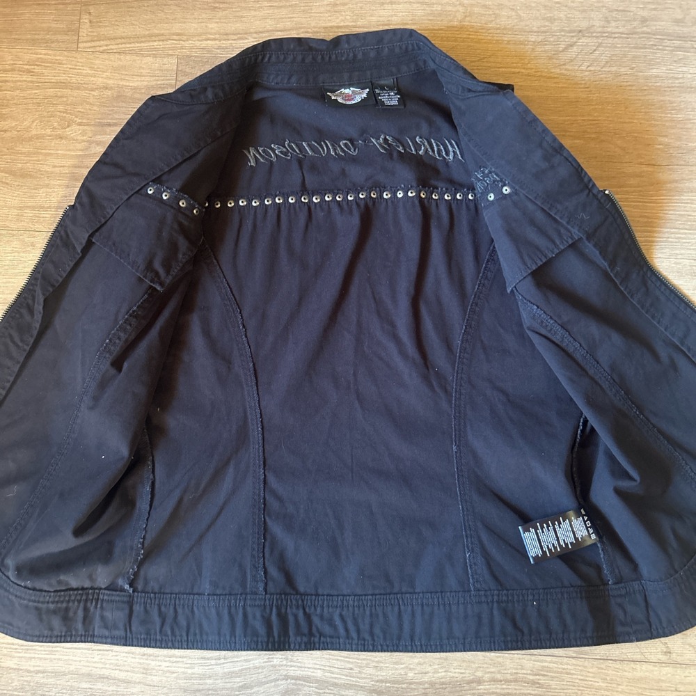 Harley Davidson Womens Black Studded Zip Up Biker Vest - Picture 3 of 4